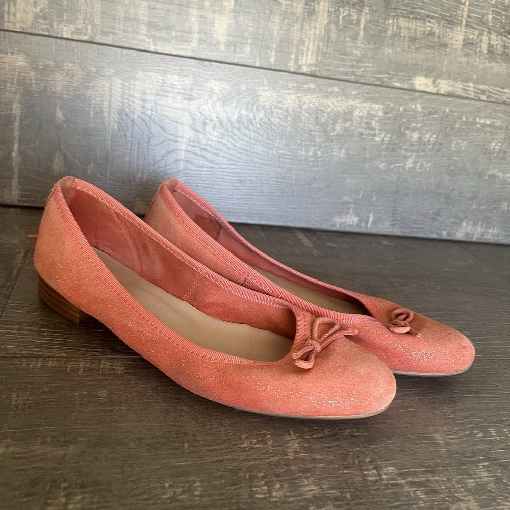 Eram Coral Suede Ballet Flats EU 38 Bow Shimmer Low Heel Size 7.5 Whimsical